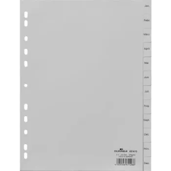 DURABLE índice mensual A4 enero-diciembre vertical 12 pestañas polipropileno gris (6514-10)