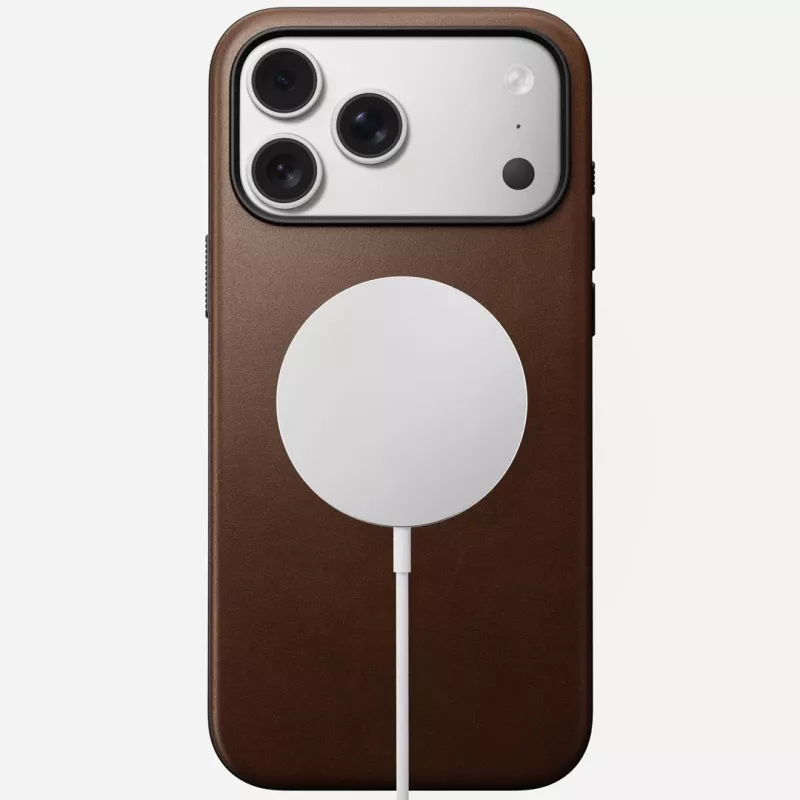 NOMAD Modern Leather Funda para iPhone 17 Pro Max, piel Horween, Rustic Brown, compatible con MagSafe