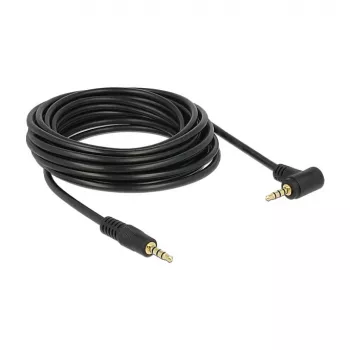 Delock Cable de audio jack estéreo de 3,5 mm 4 pines, macho a macho, acodado, 5 m, negro
