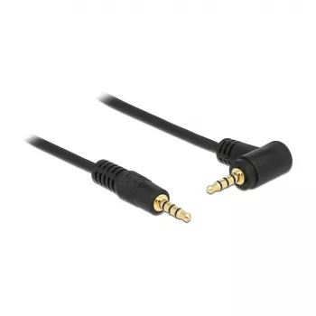 Delock Cable de audio jack estéreo de 3,5 mm 4 pines, macho a macho, acodado, 5 m, negro