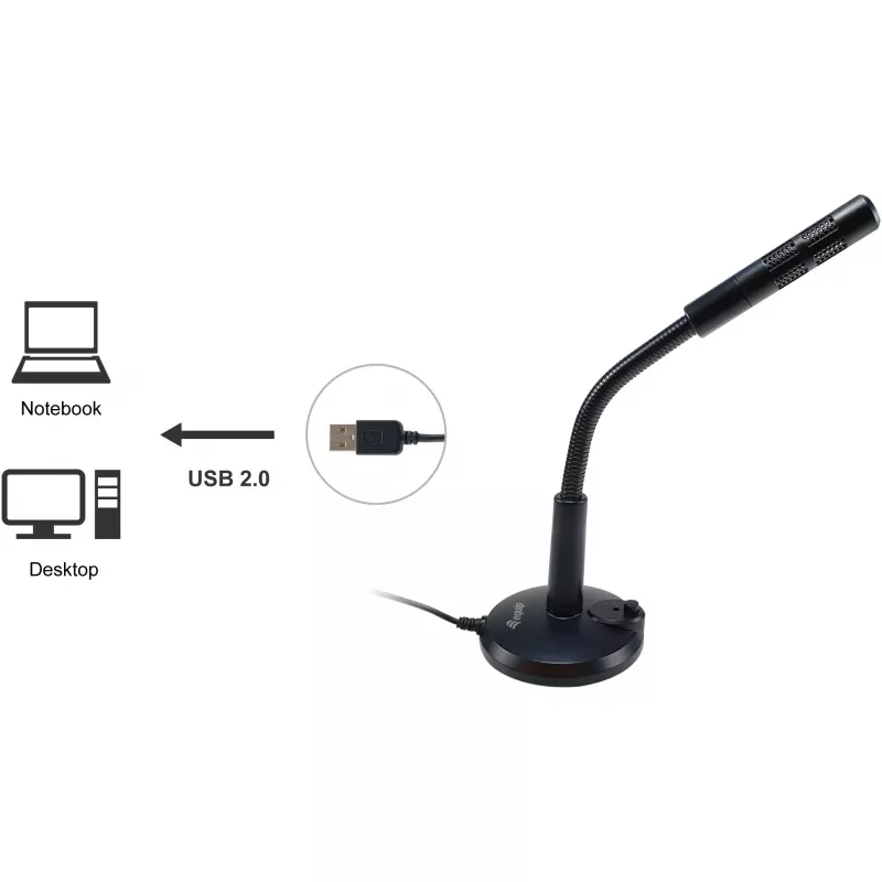 Equip Micrófono de sobremesa con ángulo ajustable, conexión USB, Negro