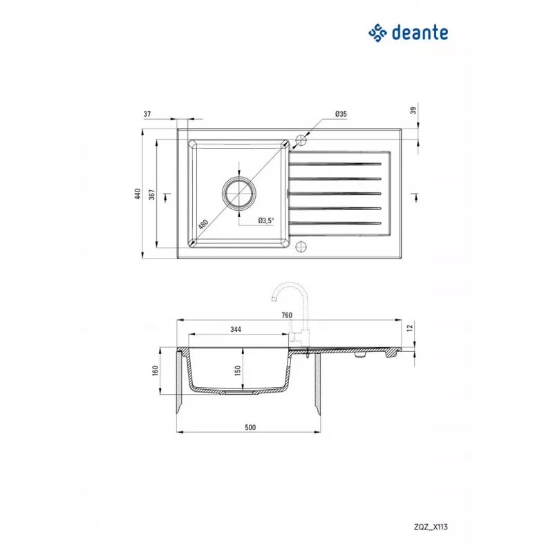 Fregadero de granito de 1 cubeta con escurridor DEANTE Graphite Metallic ZORBA