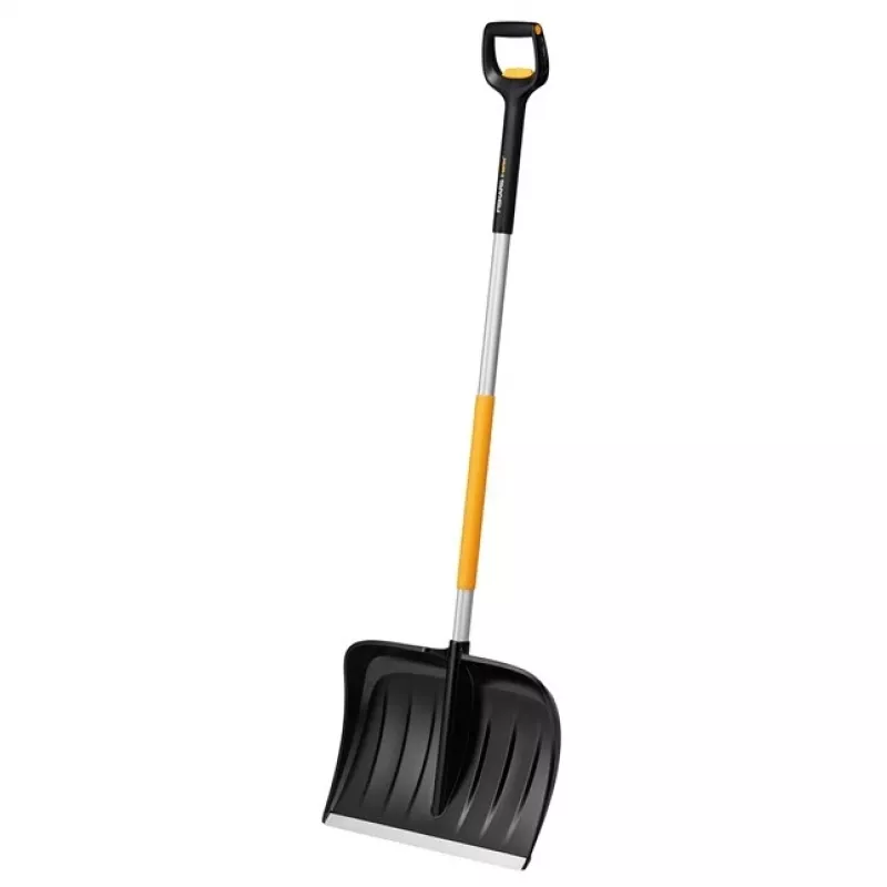 Fiskars 1057189 Pala para nieve de metal negra, naranja