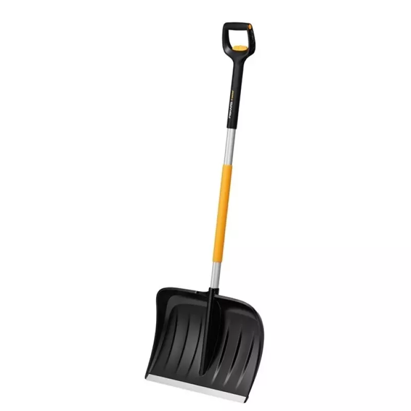 Fiskars 1057189 Pala para nieve de metal negra, naranja