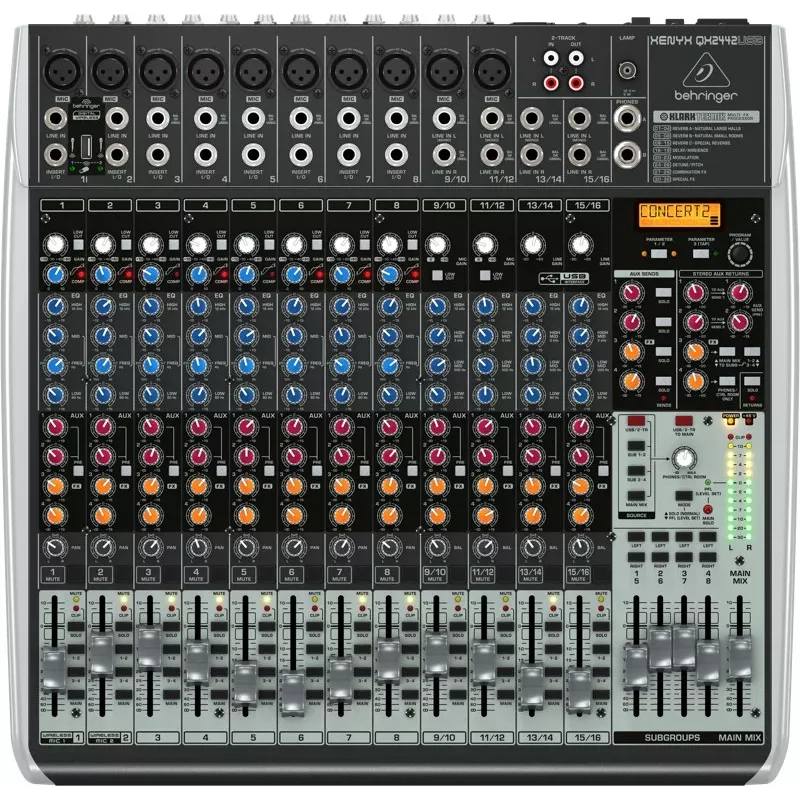 Behringer QX2442USB mezclador analógico de 24 entradas 4/2 bus con interfaz USB y FX