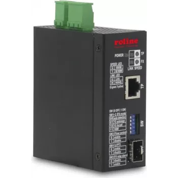ROLINE convertidor de medios Gigabit Ethernet industrial 10/100/1000Base-T a 100/1000Base-X SFP, carril DIN, -40°C a 75°C
