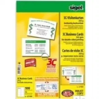 SIGEL tarjeta de visita 3C LP850 - liso satinado - estucado - blanco brillante - 85 x 55 mm - 225 g/m² - 100 tarjetas (10 hojas x 10)
