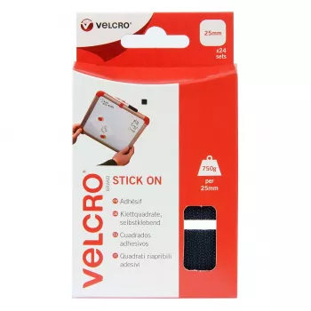 VELCRO Cuadrados de gancho y bucle autoadhesivos 25mm x 25mm, autoadhesivo, negro, 24 sets (48 uds.)