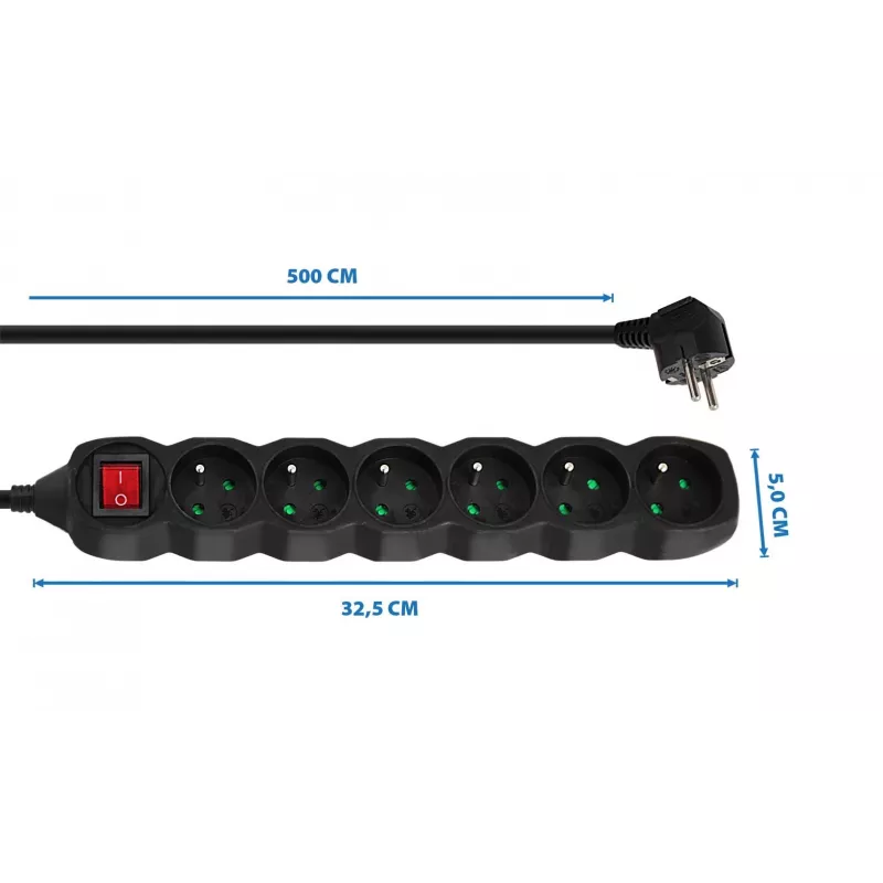 ESPERANZA ELK219K Alargador de corriente 5 m 6 tomas de CA para interior negro