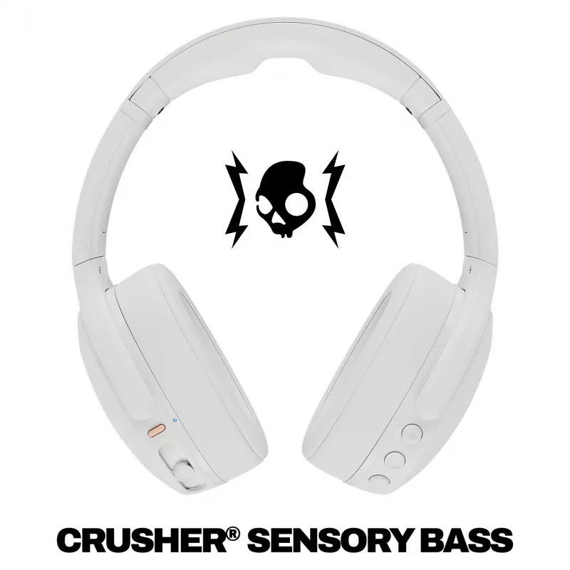 Skullcandy Crusher Evo Auriculares inalámbricos over-ear con Sensory Bass, Bluetooth 5.0, 40 horas de batería, blanco