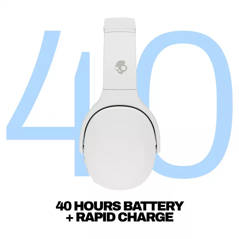 Skullcandy Crusher Evo Auriculares inalámbricos over-ear con Sensory Bass, Bluetooth 5.0, 40 horas de batería, blanco