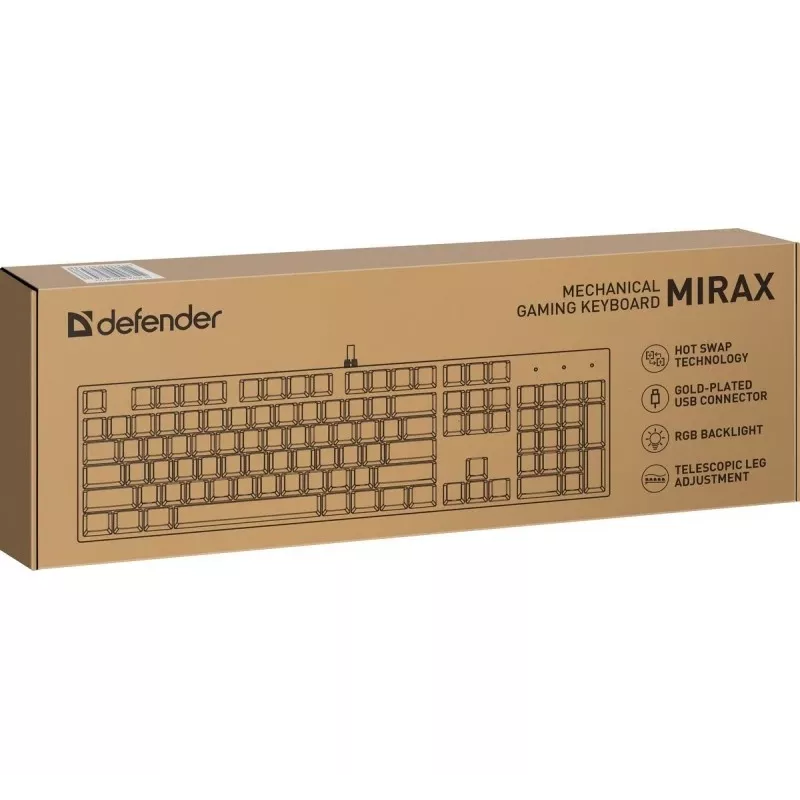 Defender Mirax GK-352 teclado gaming mecánico, switches Outemu Blue, iluminación RGB, con cable USB, Negro
