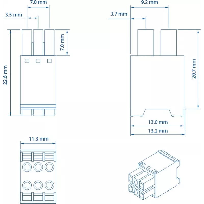 Teltonika Networks conector de alimentación 2x3-Pin - regleta de terminales, 6-Pin, 10A, 300V, Green