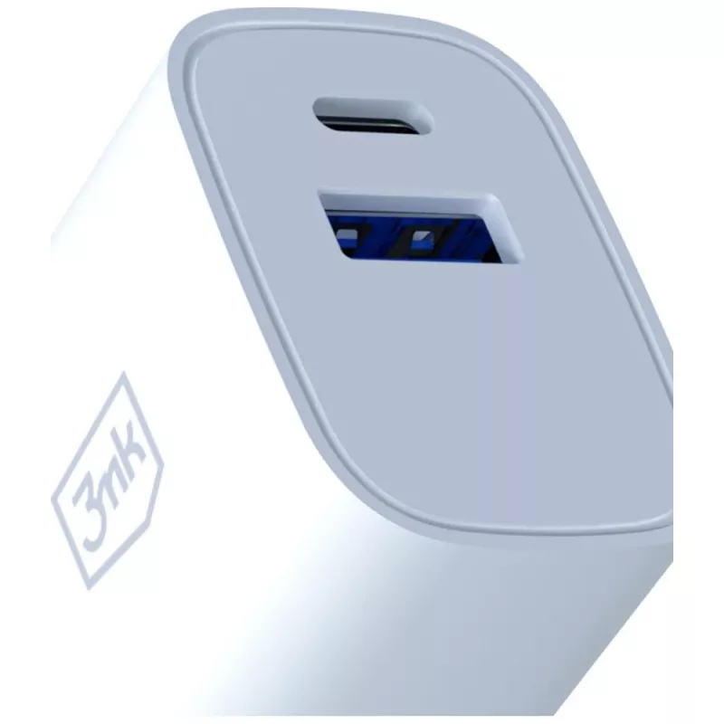 Cargador de pared 3MK FlowPower 30W USB-A USB-C PD 3.0 QC 4+ Blanco