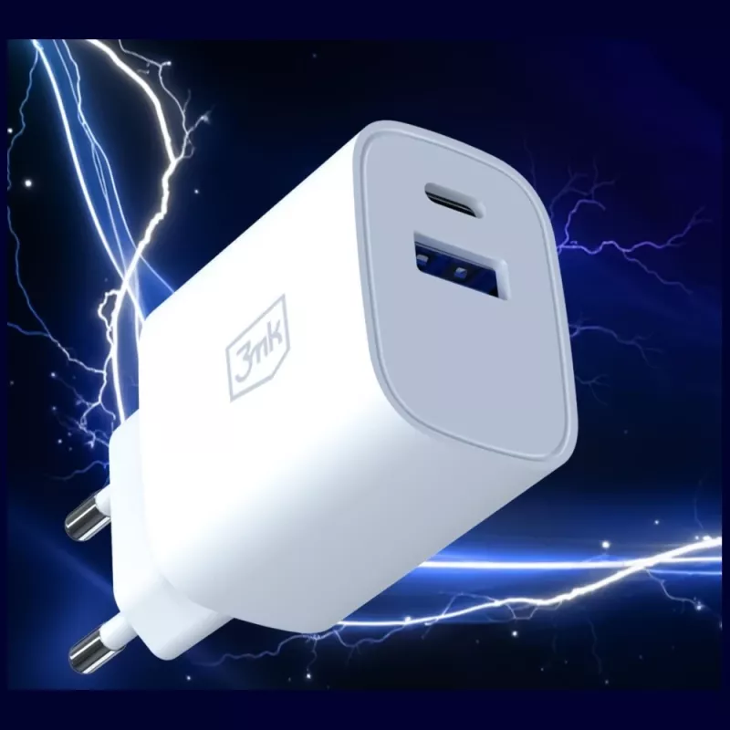 Cargador de pared 3MK FlowPower 30W USB-A USB-C PD 3.0 QC 4+ Blanco