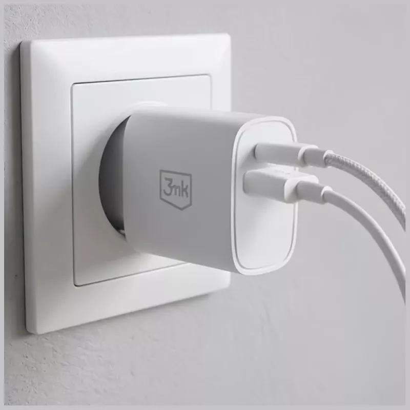 Cargador de pared 3MK FlowPower 30W USB-A USB-C PD 3.0 QC 4+ Blanco