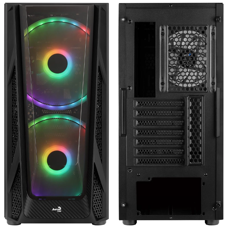 Torre Midi Aerocool NightHawk Duo, cristal templado - Negra