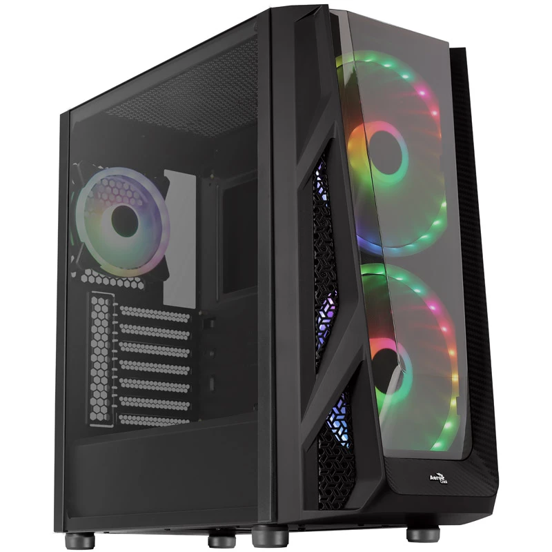 Torre Midi Aerocool NightHawk Duo, cristal templado - Negra