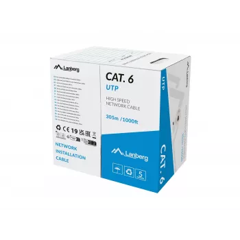 Cable de red LANBERG Cat.6 UTP LSZH 305m Gris CU Solid 23AWG Fluke Passed CPR