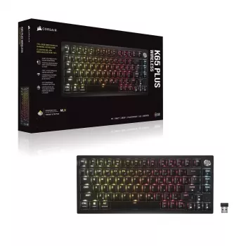 CORSAIR K65 PLUS Wireless 75% Teclado mecánico, Hot-Swappable, interruptores MLX Red Tactile, RGB por tecla, QWERTY inglés, negro