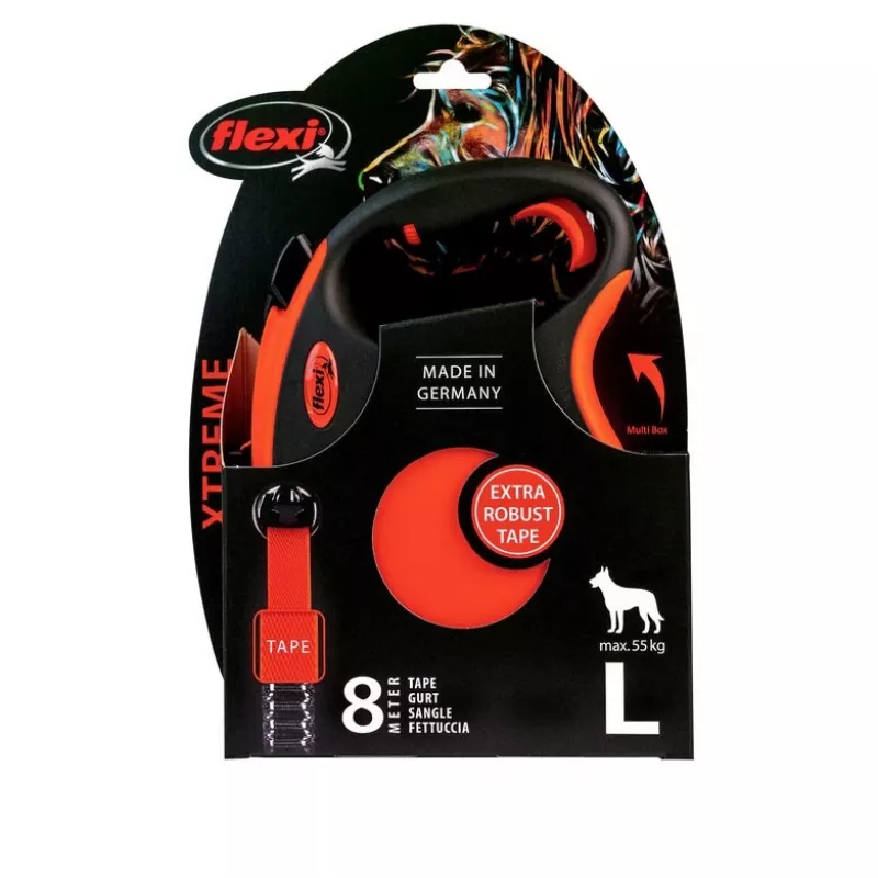 FLEXI XTREME L Correa retráctil para perro de cinta 8m - hasta 55kg naranja