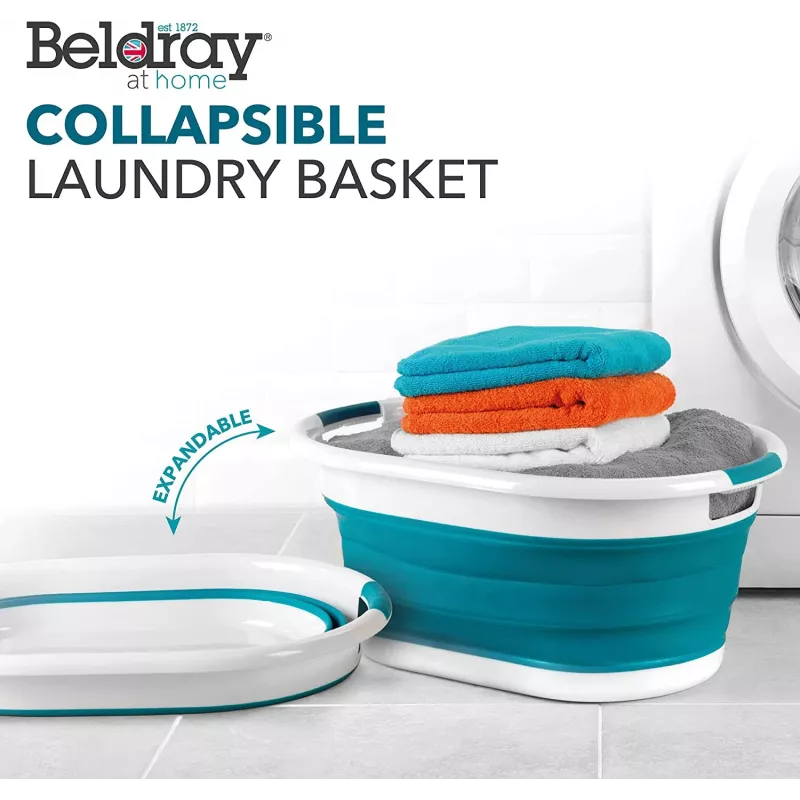 Beldray LA034816TQFEU7 Cesto de ropa plegable, blanco/menta