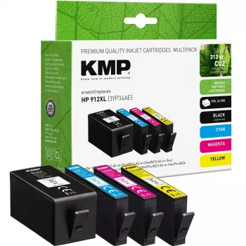 KMP PRINTTECHNIK KMP Multipack de cartuchos de tinta remanufacturados para HP 912XL (3YP34AE) - negro, cian, magenta, amarillo - pack de 4 alto rendimiento