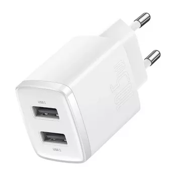 Baseus Cargador de pared compacto universal blanco AC 10,5W 2 puertos USB-A