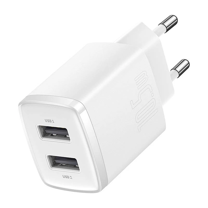 Baseus Cargador de pared compacto universal blanco AC 10,5W 2 puertos USB-A