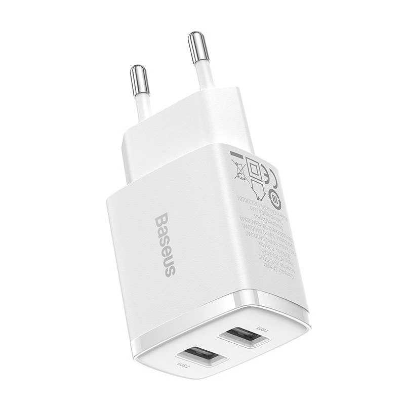 Baseus Cargador de pared compacto universal blanco AC 10,5W 2 puertos USB-A