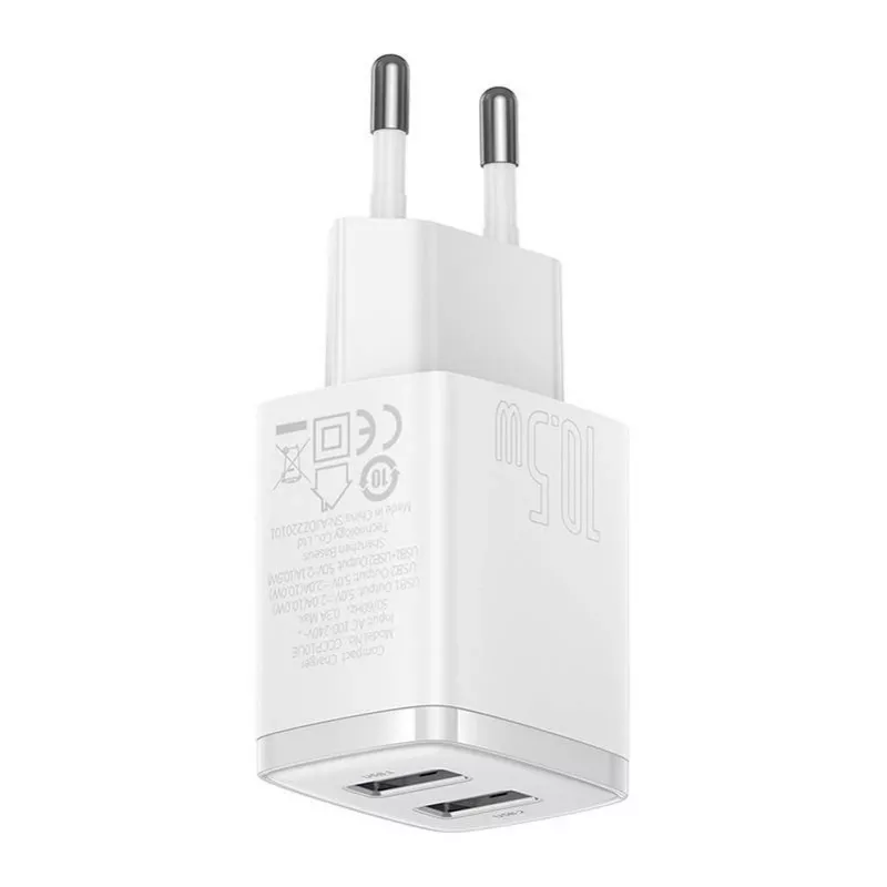 Baseus Cargador de pared compacto universal blanco AC 10,5W 2 puertos USB-A