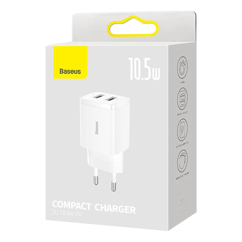 Baseus Cargador de pared compacto universal blanco AC 10,5W 2 puertos USB-A