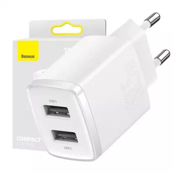 Baseus Cargador de pared compacto universal blanco AC 10,5W 2 puertos USB-A