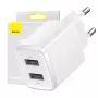 Baseus Cargador de pared compacto universal blanco AC 10,5W 2 puertos USB-A