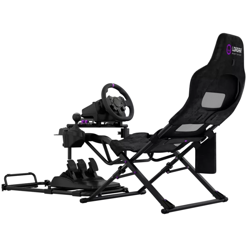 LORGAR FLEX RAF1 Cockpit Sim Racing Advanced, Plegable, 150x72x113 cm Posición de Juego, 38x72x126 cm Plegado, Negro