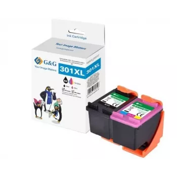 G&G 15116 cartucho de tinta compatible de alto rendimiento, pack de 2 (negro + color) para HP 301XL