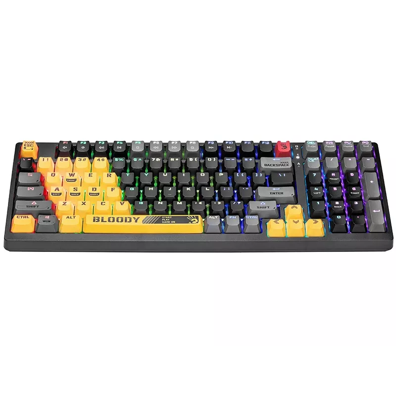 A4Tech Bloody S98 Sports Lime Teclado mecánico, interruptores BLMS Red Plus, 98 teclas compacto, retroiluminación RGB, USB-C extraíble