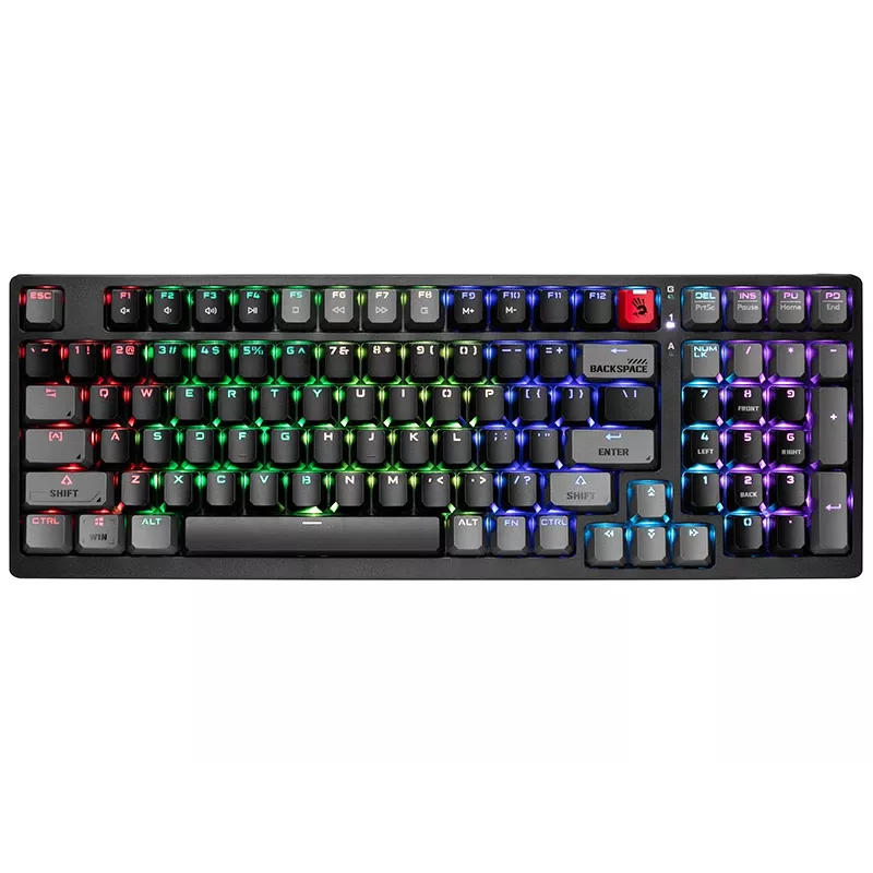 A4Tech Bloody S98 Sports Lime Teclado mecánico, interruptores BLMS Red Plus, 98 teclas compacto, retroiluminación RGB, USB-C extraíble