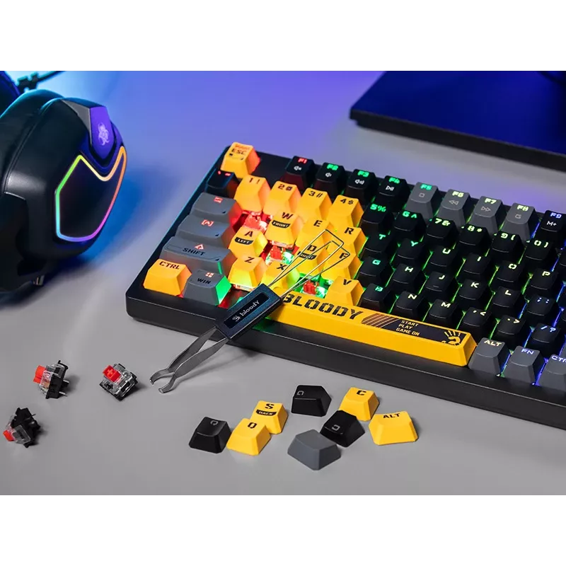 A4Tech Bloody S98 Sports Lime Teclado mecánico, interruptores BLMS Red Plus, 98 teclas compacto, retroiluminación RGB, USB-C extraíble