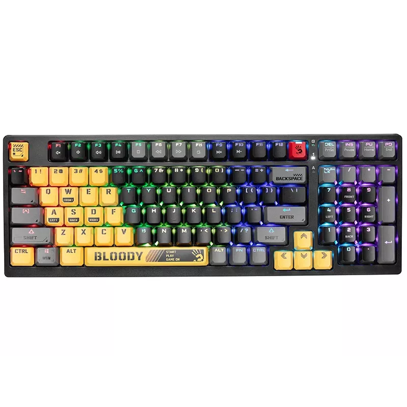 A4Tech Bloody S98 Sports Lime Teclado mecánico, interruptores BLMS Red Plus, 98 teclas compacto, retroiluminación RGB, USB-C extraíble