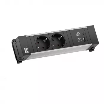 Bachmann Power Frame módulo de enchufes de escritorio 2x Schuko USB-A USB-C 22W 0,2m GST18 plata