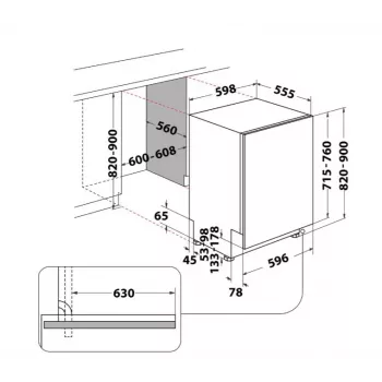 Whirlpool W7IHT40T lavavajillas totalmente integrable, 14 cubiertos, clase energética C, 40 dB, NaturalDry
