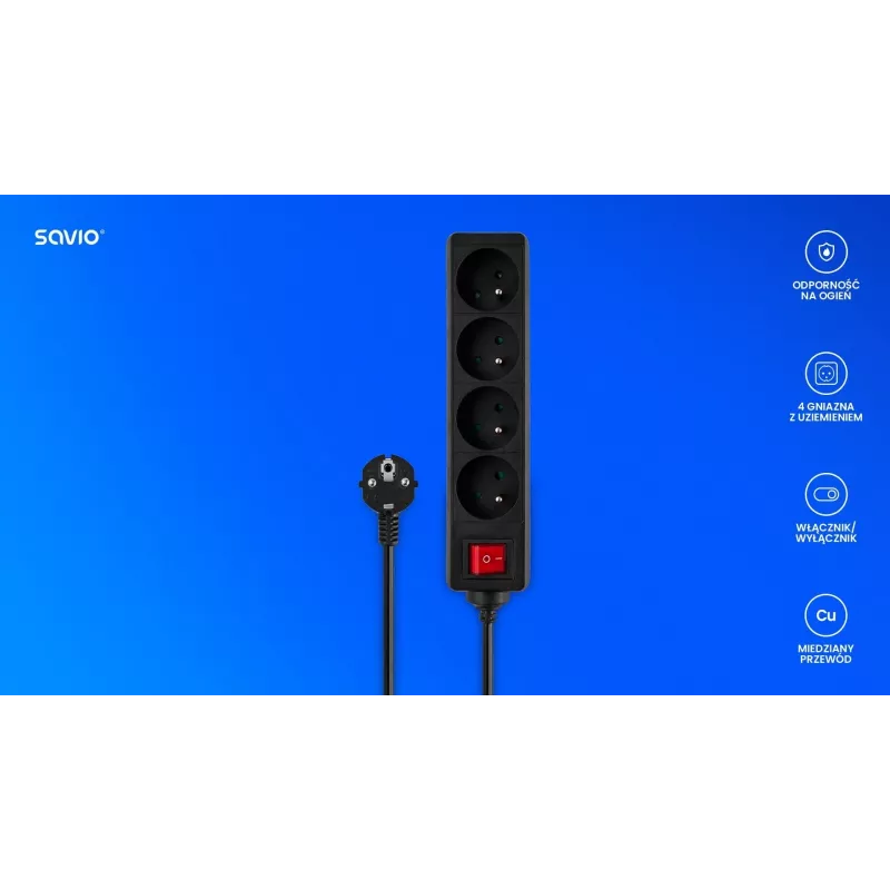 SAVIO LZ-14 regleta de 4 tomas con 2 puertos USB, cable de 1,5m, blanca