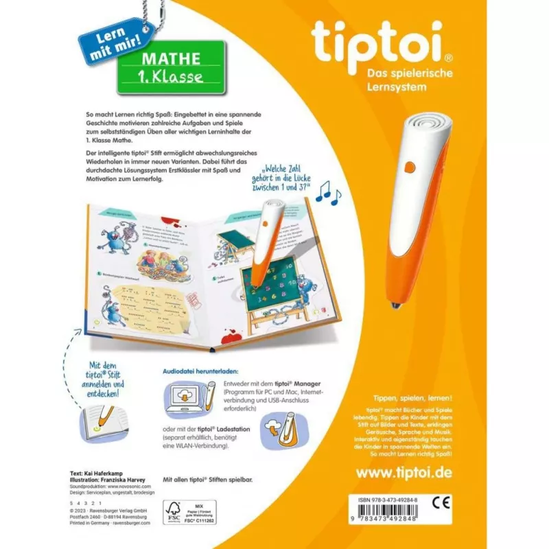 RAVENSBURGER tiptoi ¡Aprende conmigo! Matemáticas 1.º de primaria libro de aprendizaje interactivo