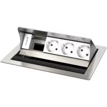 Kindermann CablePort standard² caja de conexiones de mesa 4 módulos - montaje bajo suelo - 3 tomas de corriente (Type-F) - plata/negro