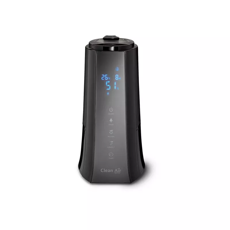 Clean Air Optima CA-603 humidificador ultrasónico con ionizador, 5 l, hasta 45 m², aromaterapia, higróstato, pantalla LCD, mando a distancia, negro