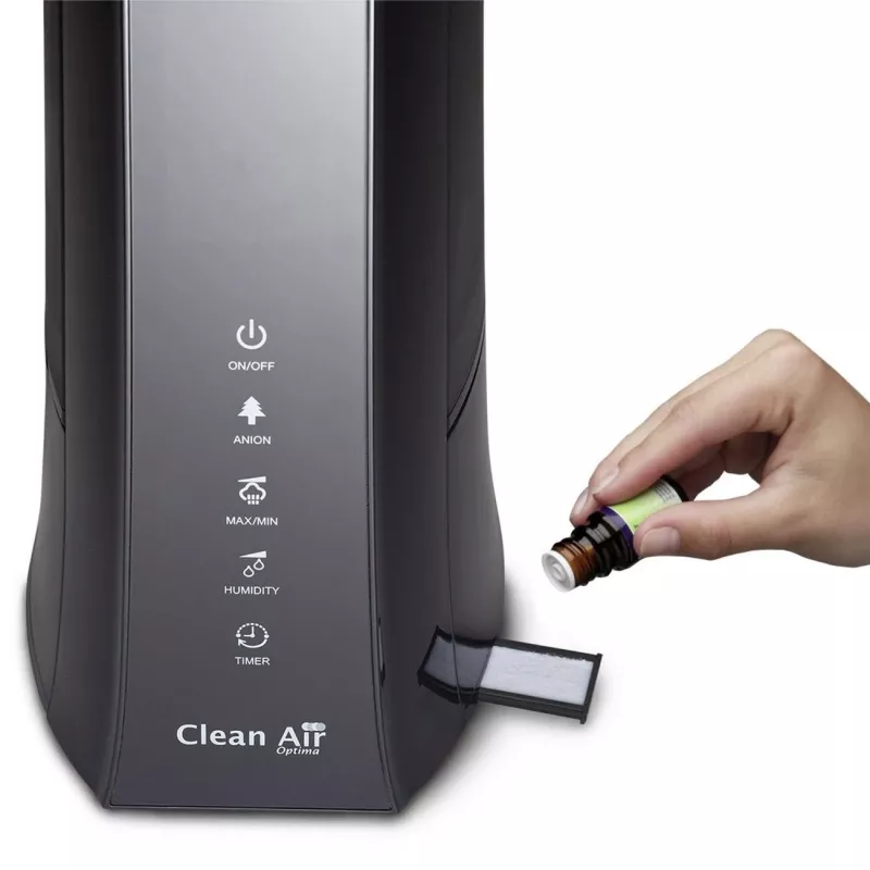 Clean Air Optima CA-603 humidificador ultrasónico con ionizador, 5 l, hasta 45 m², aromaterapia, higróstato, pantalla LCD, mando a distancia, negro