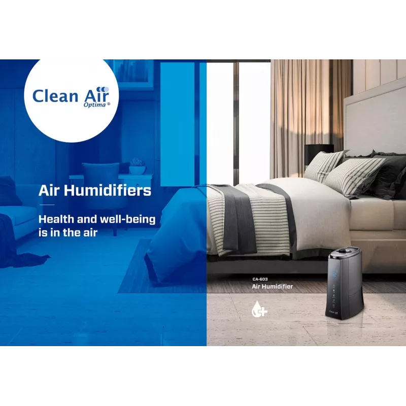 Clean Air Optima CA-603 humidificador ultrasónico con ionizador, 5 l, hasta 45 m², aromaterapia, higróstato, pantalla LCD, mando a distancia, negro