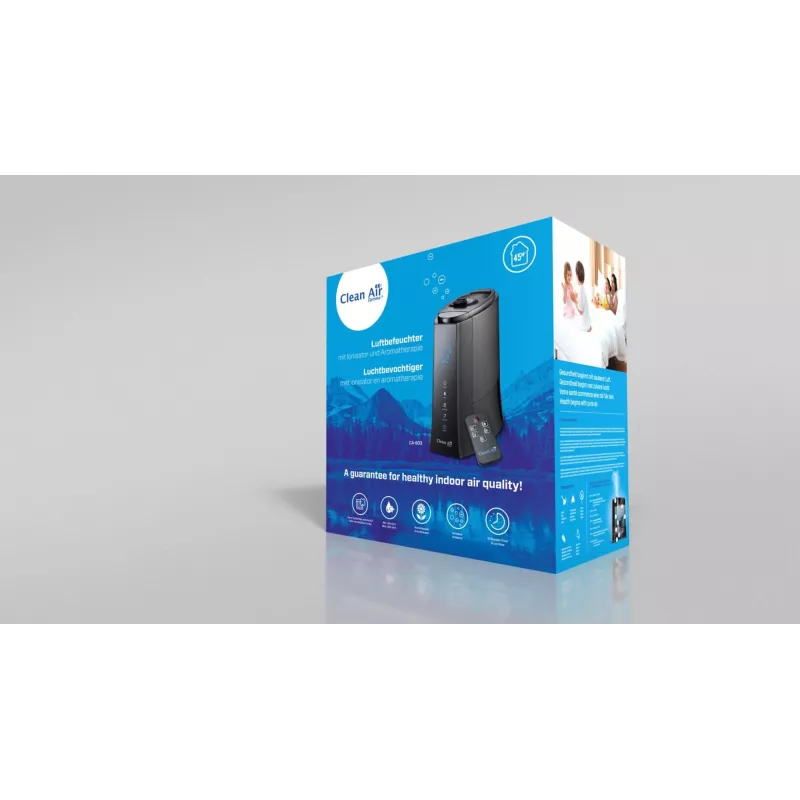 Clean Air Optima CA-603 humidificador ultrasónico con ionizador, 5 l, hasta 45 m², aromaterapia, higróstato, pantalla LCD, mando a distancia, negro