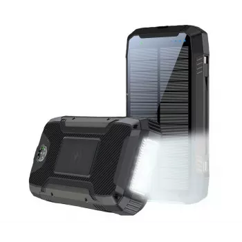 PowerNeed S20000Q Batería externa solar de exterior 20000mAh con carga inalámbrica, QC3.0 y PD 20W, negra